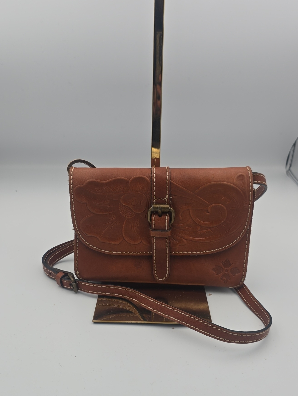 Patricia Nash Brown Leather Small Crossbody W/ Handcrafted Floral Design (EUC)✨